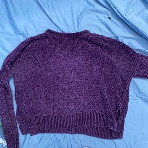 purple fuzzy sweater